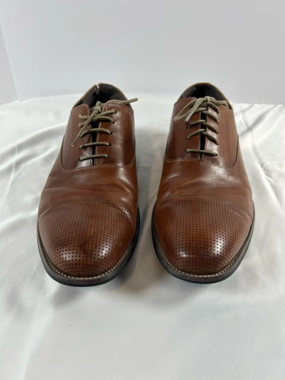 Kenneth Cole Reaction Jean IAL Men's Brown Cap Toe Leather‎ Oxfords 10.5 * flaw